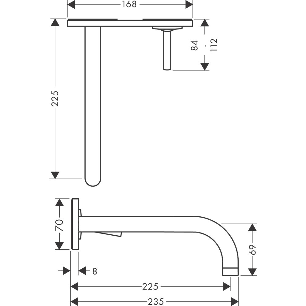 Смеситель для раковины Axor Uno, однорычажный, настенный, с изливом 225 мм, с панелью, 38115990, полированное золото