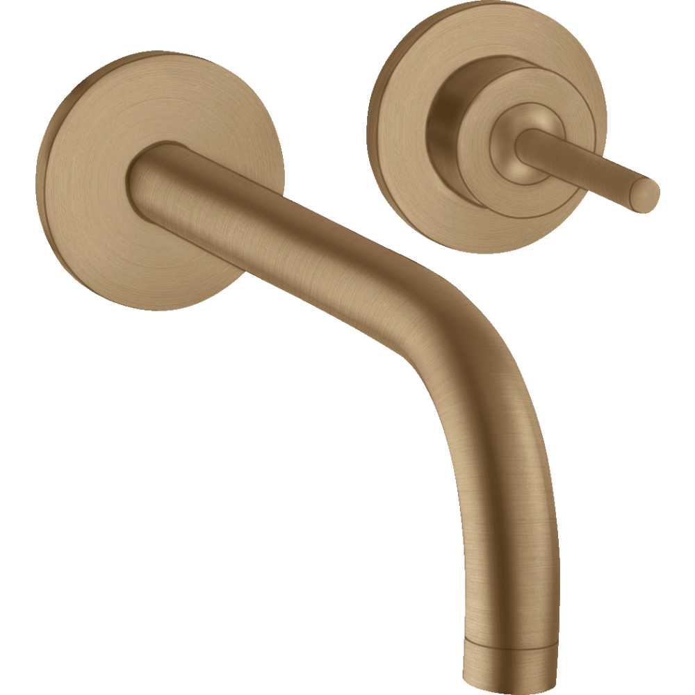 Смеситель для раковины Axor Uno, однорычажный, настенный, с изливом 225 мм, с отдельными розетками, 38116140, шлифованная бронза