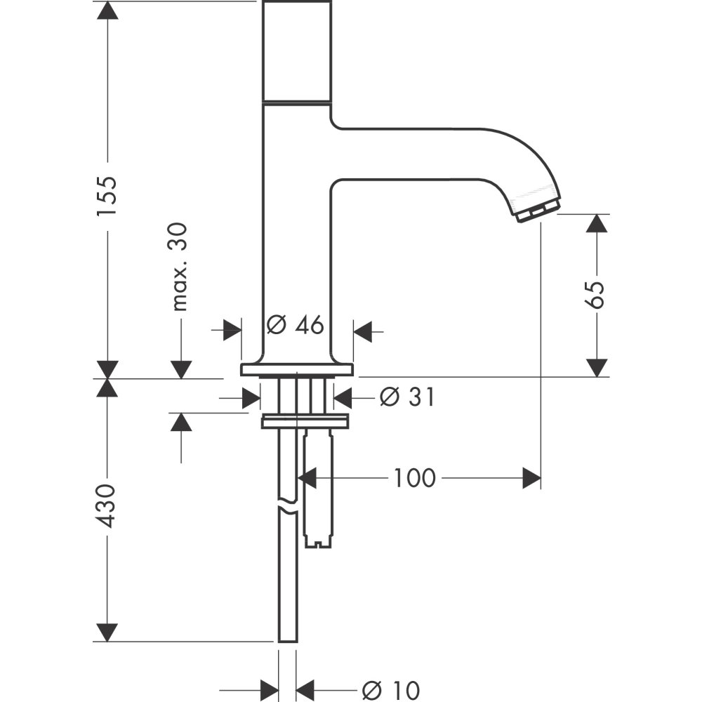 Кран Axor Uno, 70, без сливного набора, 38130340, шлифованный черный хром 