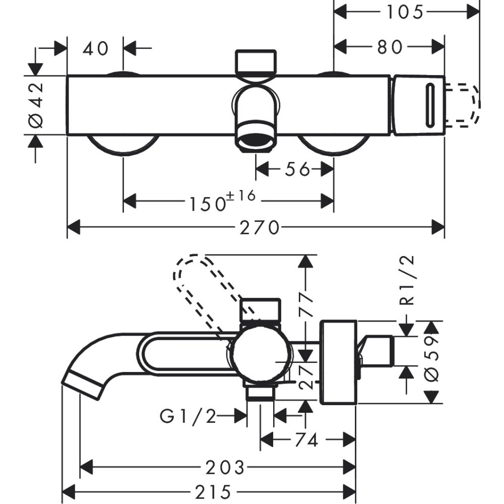 Смеситель для ванны Axor Uno, однорычажный, внешнего монтажа, с рукояткой-петлей, 38421340, шлифованный черный хром 