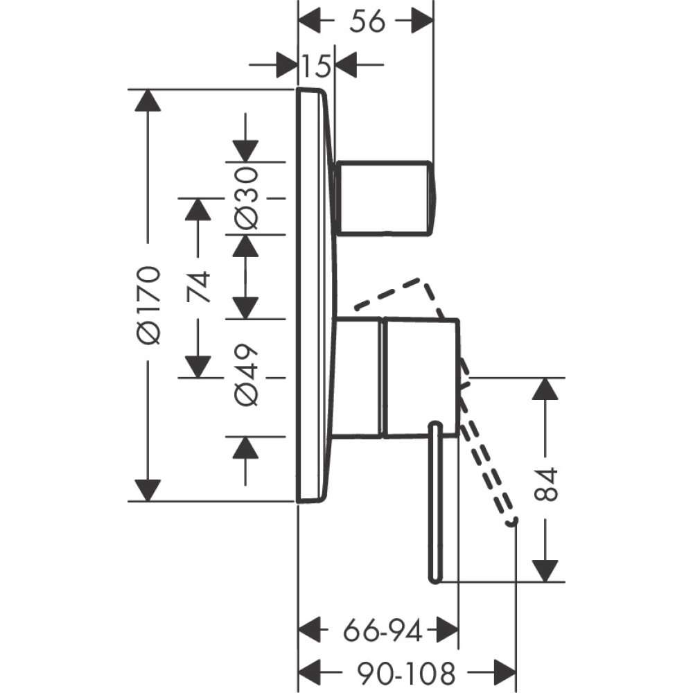 Смеситель для ванны Axor Uno, однорычажный, скрытого монтажа, с рукояткой-петлей, 38426800, сталь