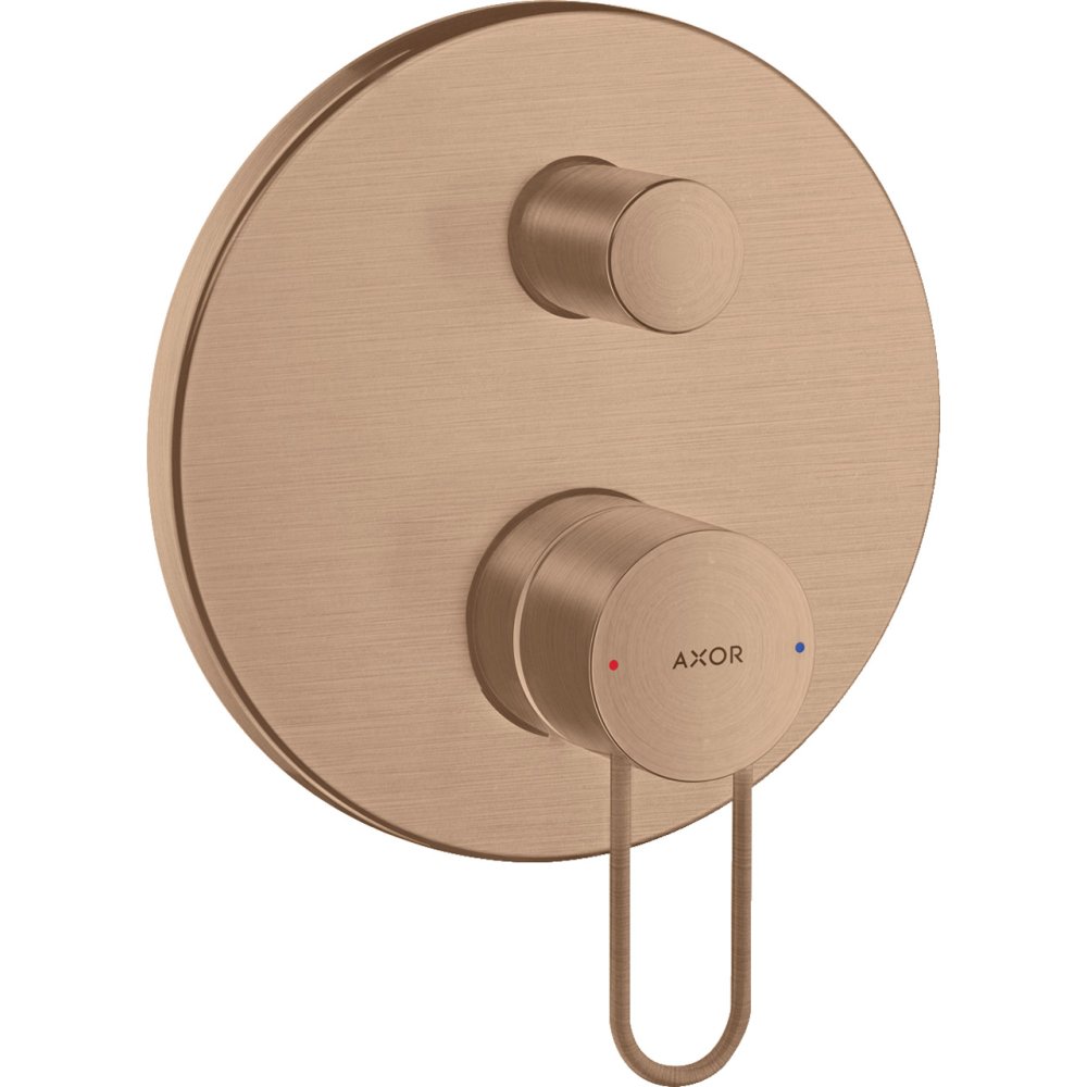 Смеситель для ванны Axor Uno, однорычажный, скрытого монтажа, с рукояткой-петлей, со встроенной защитной комбинацией EN1717, 38428310, шлифованное красное золото