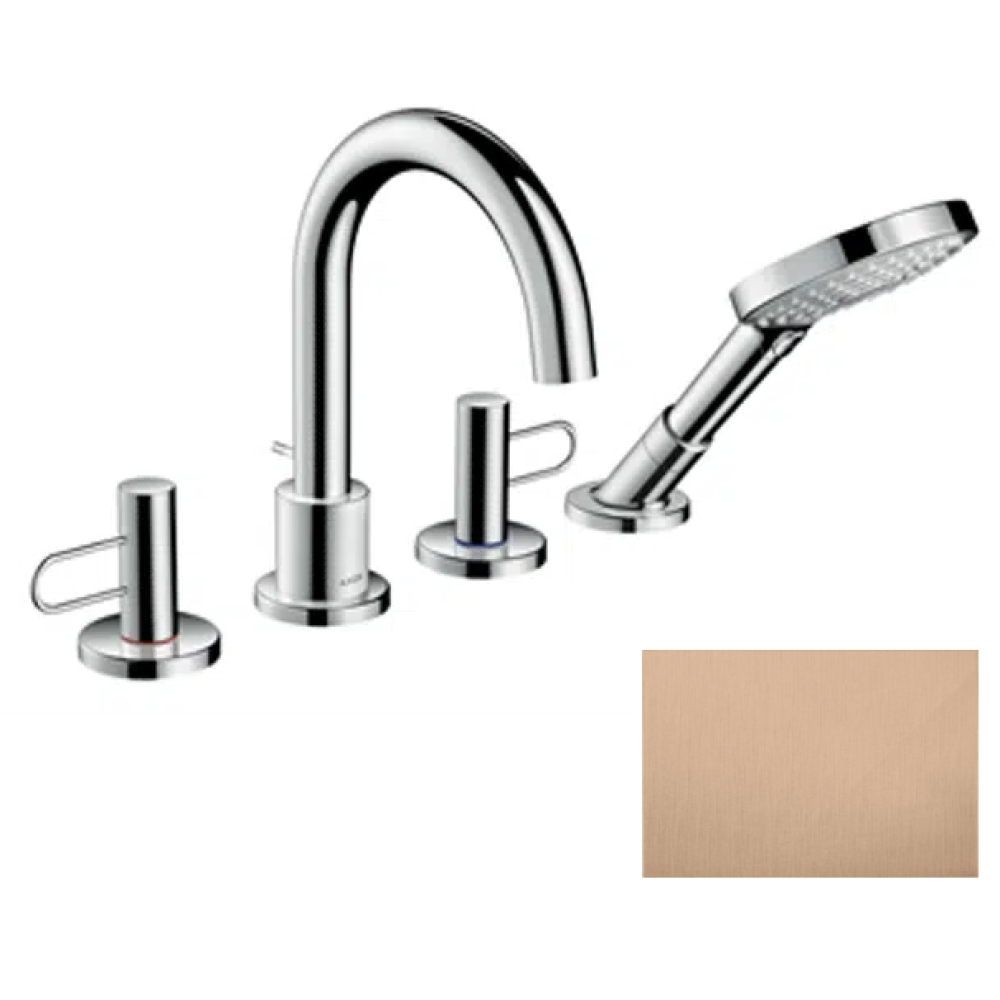 Смеситель на край ванны Axor Uno, на 4 отверстия, с рукоятками-петлями,38445310, шлифованное красное золото