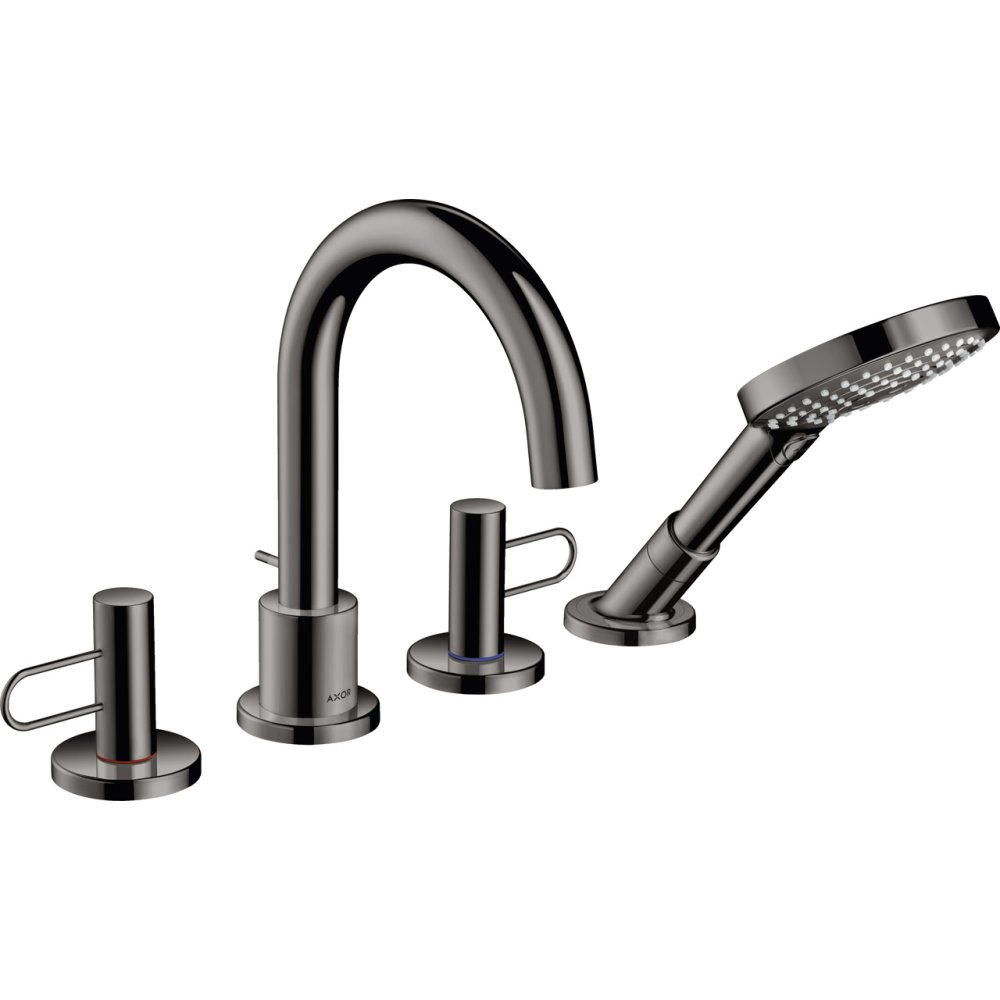 Смеситель на край ванны Axor Uno, на 4 отверстия, с рукоятками-петлями,38445330, полированный черный хром 