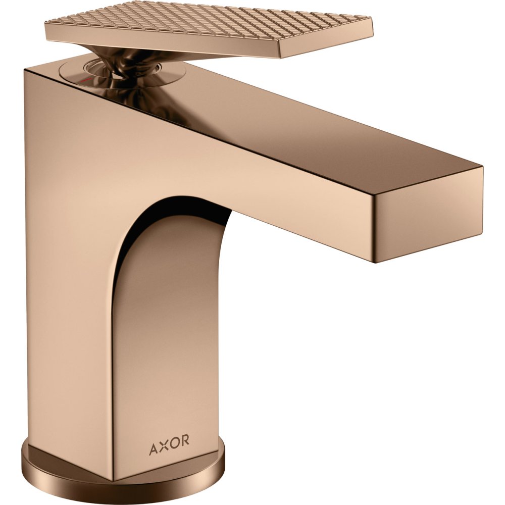 Смеситель для раковины Axor Citterio, однорычажный, 90, рукоятка с текстурой "Ромбический срез", для гостевой раковины, 39001300, полированное красное золото 