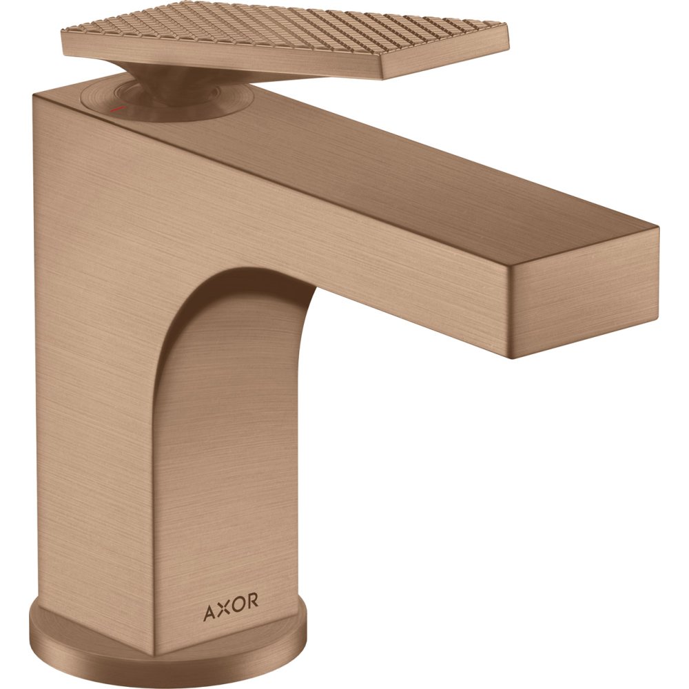 Смеситель для раковины Axor Citterio, однорычажный, 90, рукоятка с текстурой "Ромбический срез", для гостевой раковины, 39001310, шлифованное красное золото