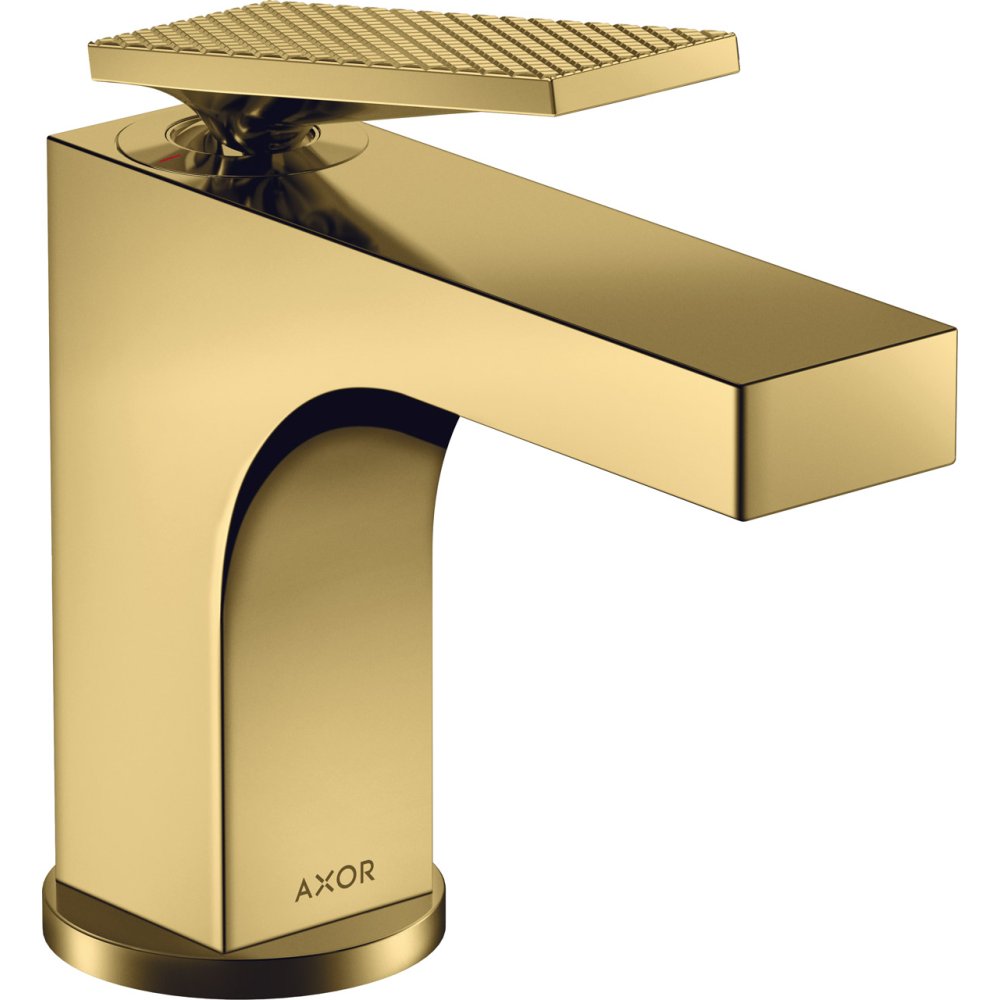 Смеситель для раковины Axor Citterio, однорычажный, 90, рукоятка с текстурой "Ромбический срез", для гостевой раковины, 39001990, полированное золото