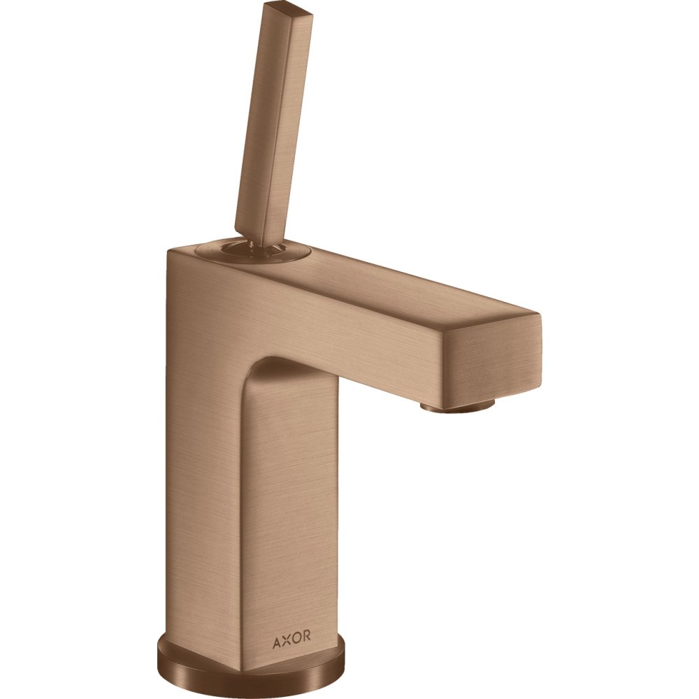 Смеситель для раковины Axor Citterio, однорычажный, 110, с тонкой рукояткой, со сливным гарнитуром, 39010310, шлифованное красное золото