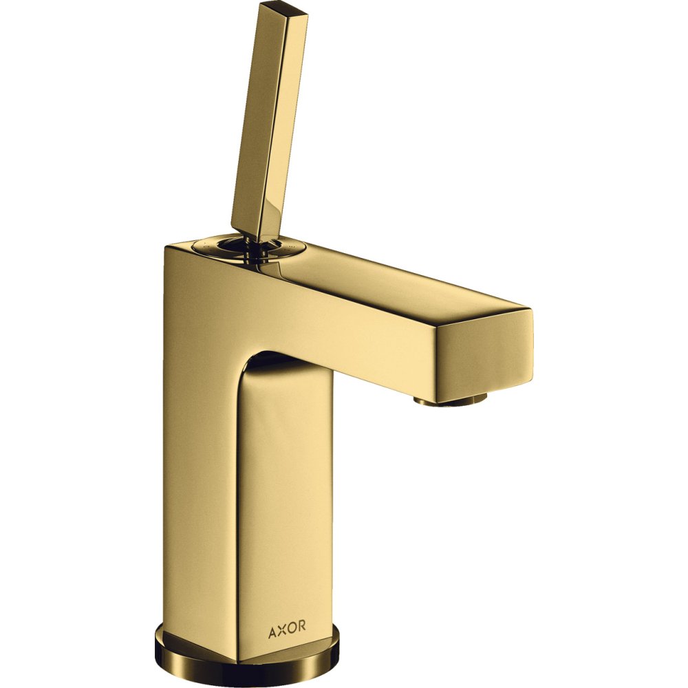 Смеситель для раковины Axor Citterio, однорычажный, 110, с тонкой рукояткой, с незапираемым сливным набором, 39018990, полированное золото