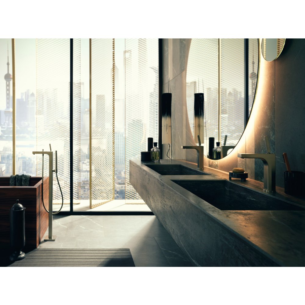 Смеситель для раковины Axor Citterio, однорычажный, 160, с тонкой рукояткой, со сливным гарнитуром, 39031300, полированное красное золото 