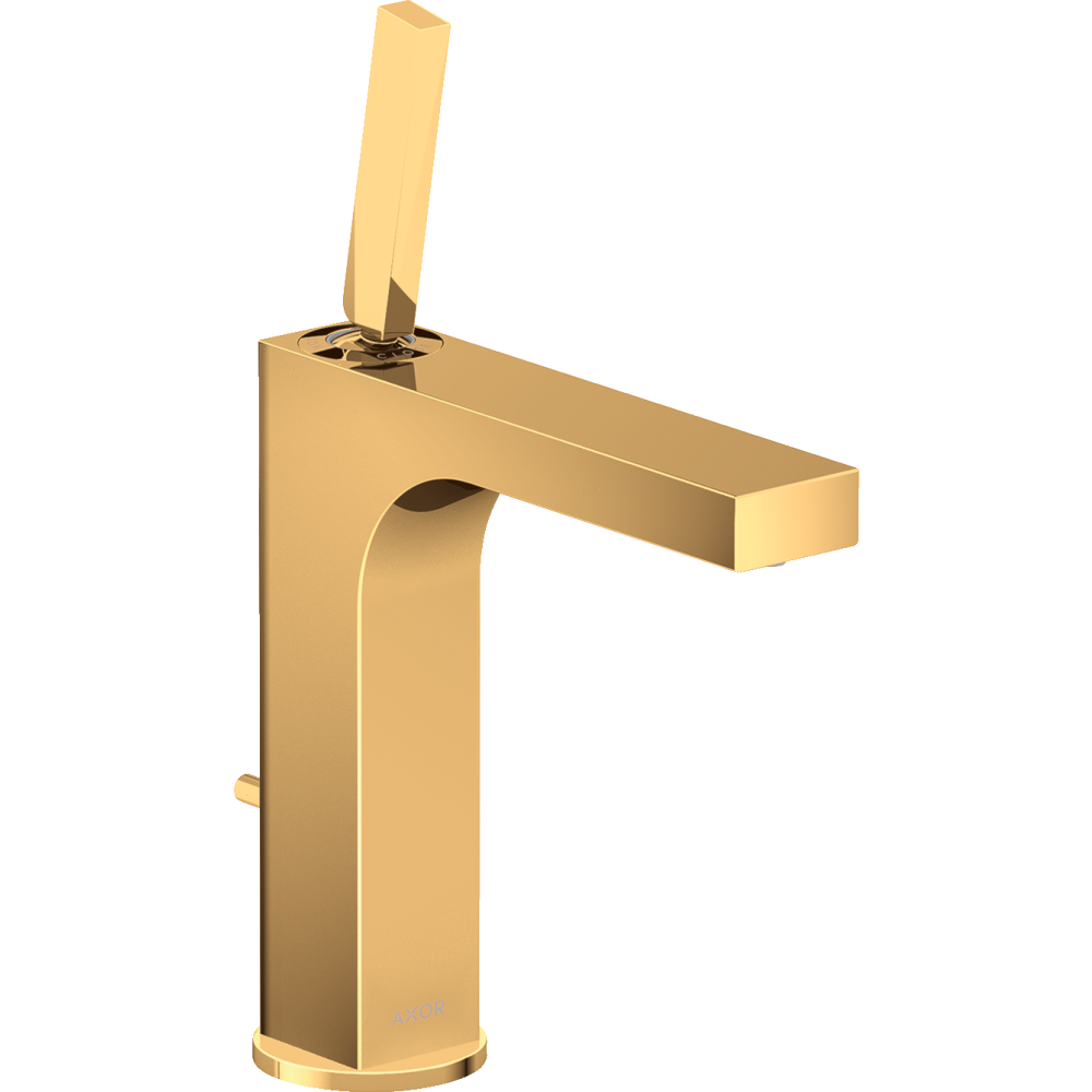 Смеситель для раковины Axor Citterio, однорычажный, 160, с тонкой рукояткой, со сливным гарнитуром, 39031990, полированное золото