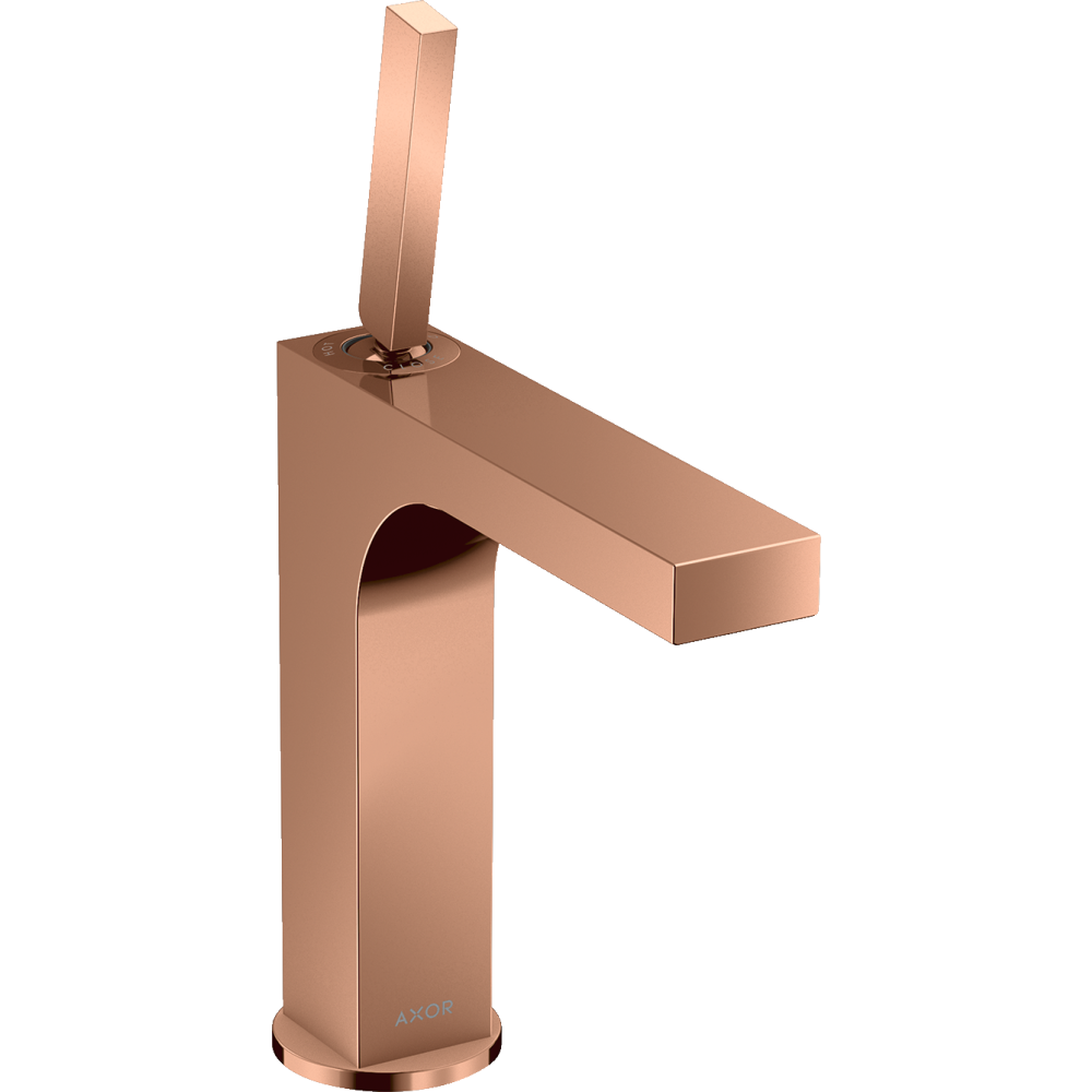 Смеситель для раковины Axor Citterio, однорычажный, 160, с тонкой рукояткой, с незапираемым сливным набором, 39032300, полированное красное золото 