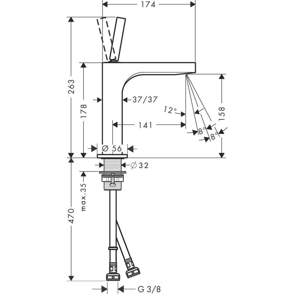 Смеситель для раковины Axor Citterio, однорычажный, 160, с тонкой рукояткой, с незапираемым сливным набором, 39032800, сталь