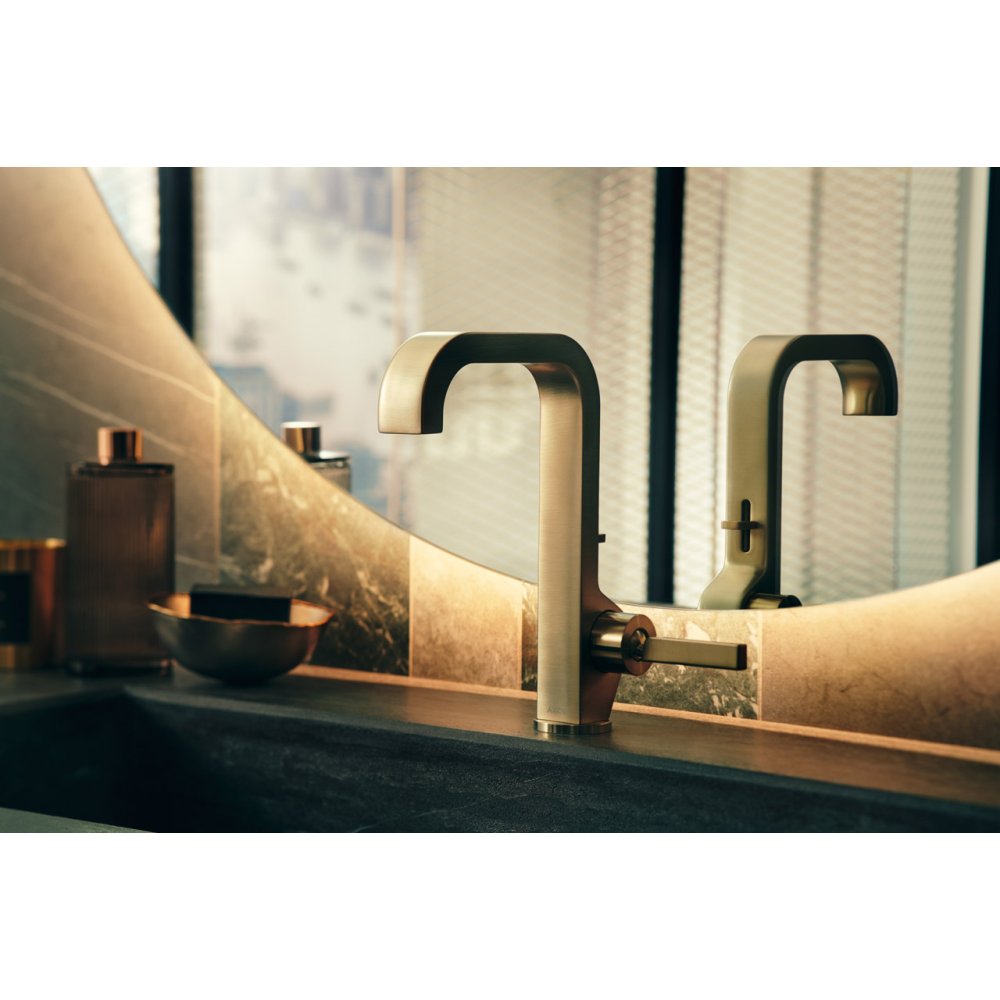 Смеситель для раковины Axor Citterio, однорычажный, 190, с тонкой рукояткой, со сливным гарнитуром, 39034820, шлифованный никель