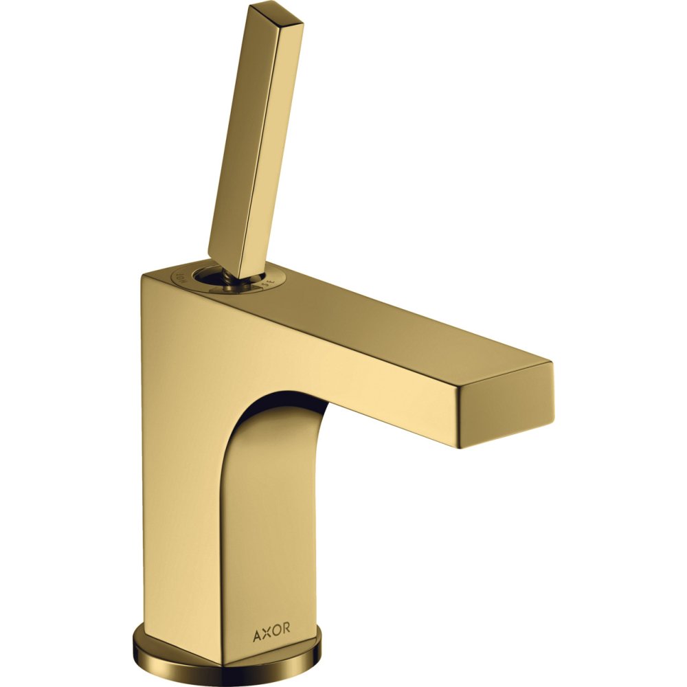 Смеситель для раковины Axor Citterio, однорычажный, 90, с тонкой рукояткой, для гостевой раковины, со сливным гарнитуром, 39035990, полированное золото