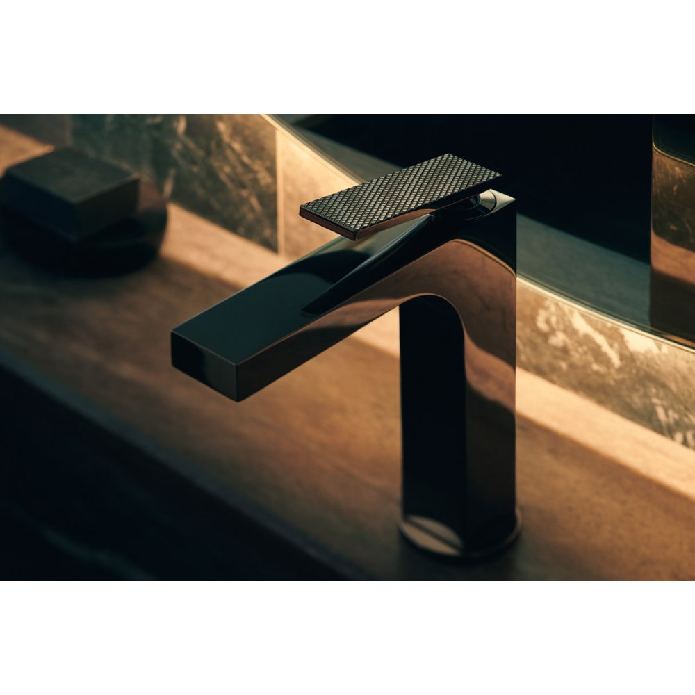 Смеситель для раковины Axor Citterio, однорычажный, 160, рукоятка с текстурой "Ромбический срез", со сливным гарнитуром, 39071820, шлифованный никель