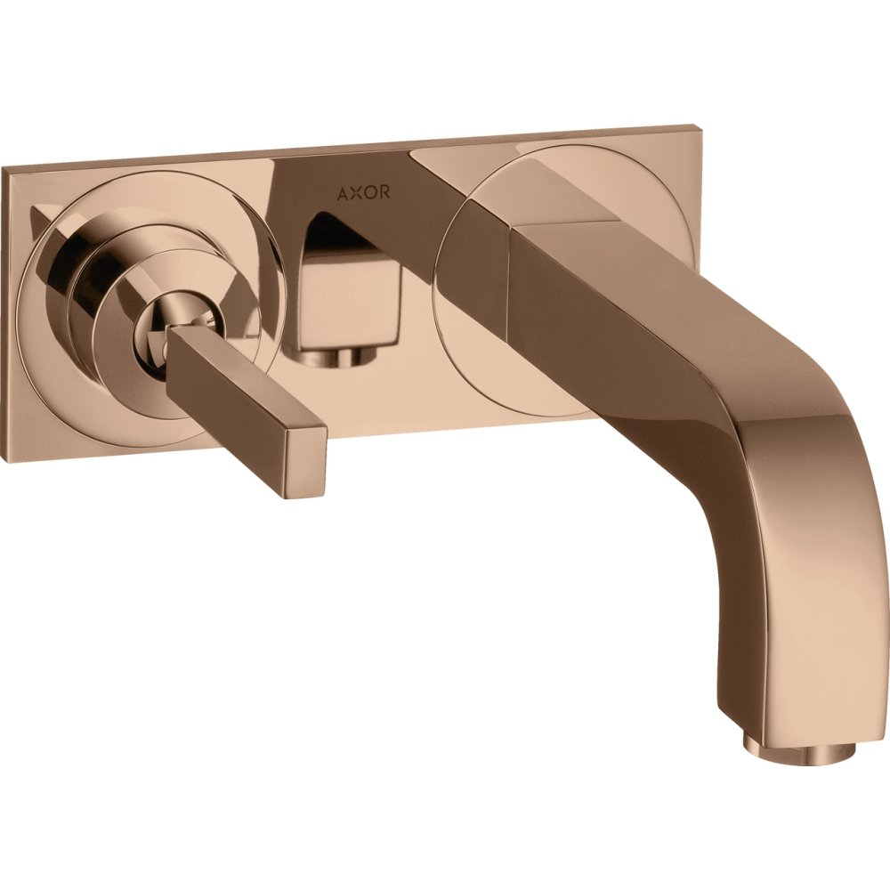 Смеситель для раковины Axor Citterio, однорычажный, настенный, с тонкой рукояткой, излив 160 мм, с панелью, 39112300, полированное красное золото 
