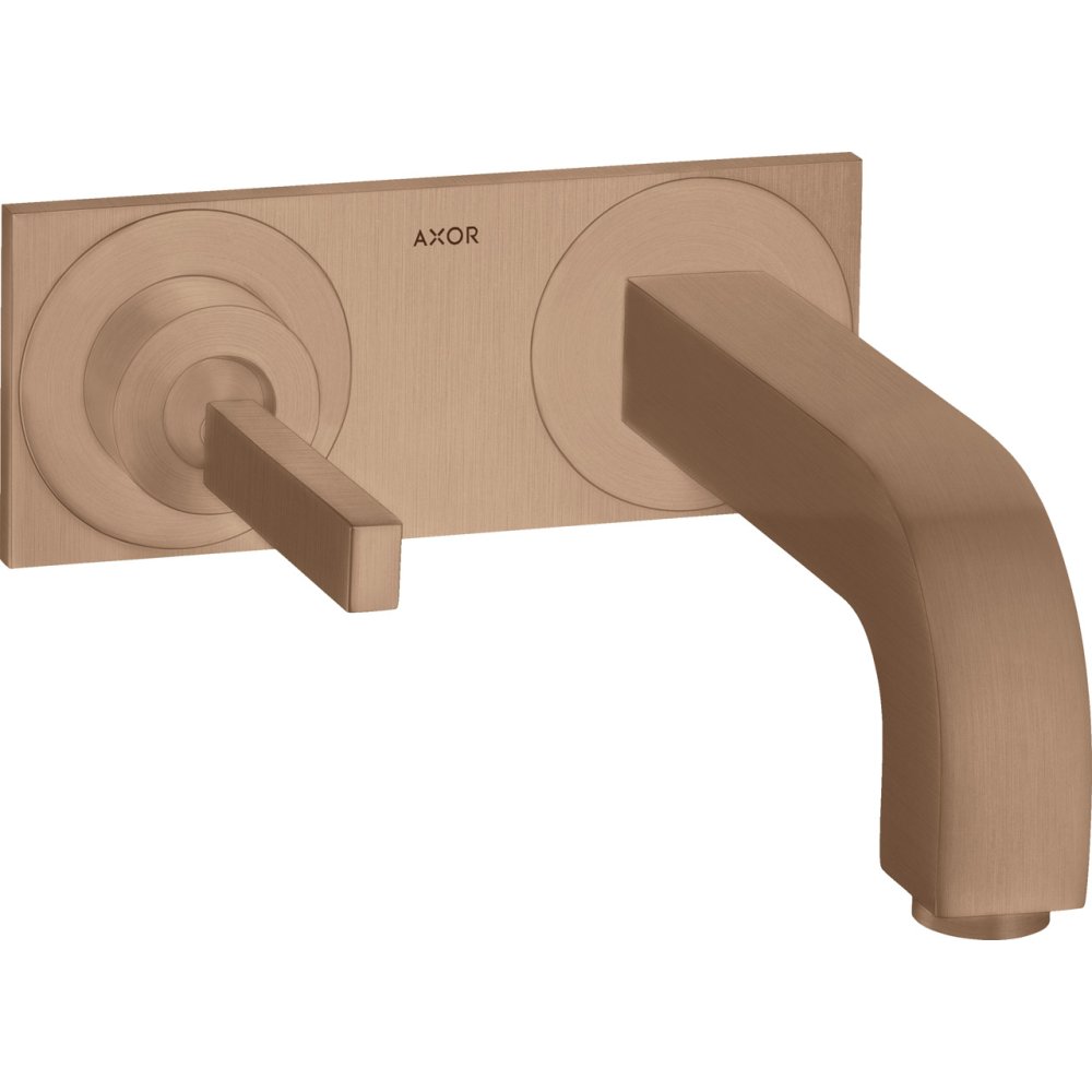 Смеситель для раковины Axor Citterio, однорычажный, настенный, с тонкой рукояткой, излив 160 мм, с панелью, 39112310, шлифованное красное золото