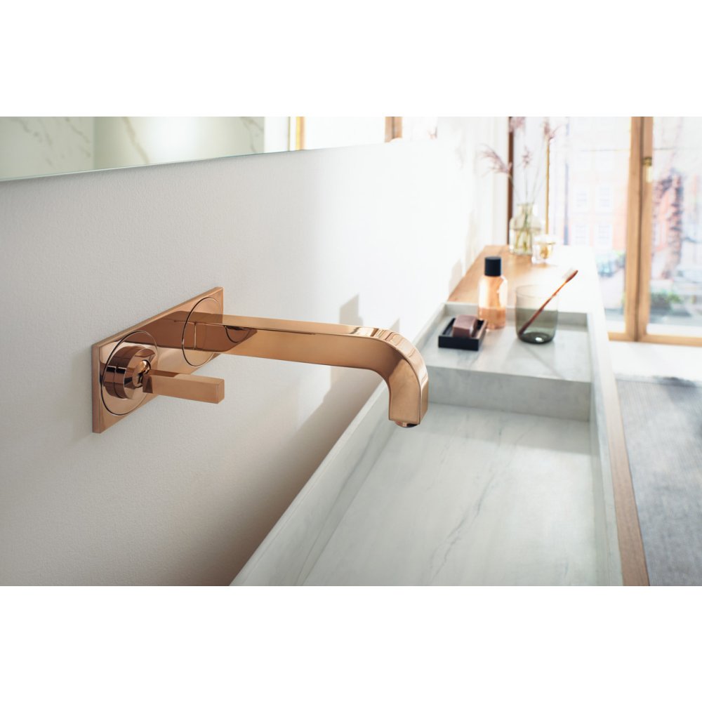 Смеситель для раковины Axor Citterio, однорычажный, настенный, с тонкой рукояткой, излив 160 мм, с панелью, 39112950, шлифованная медь