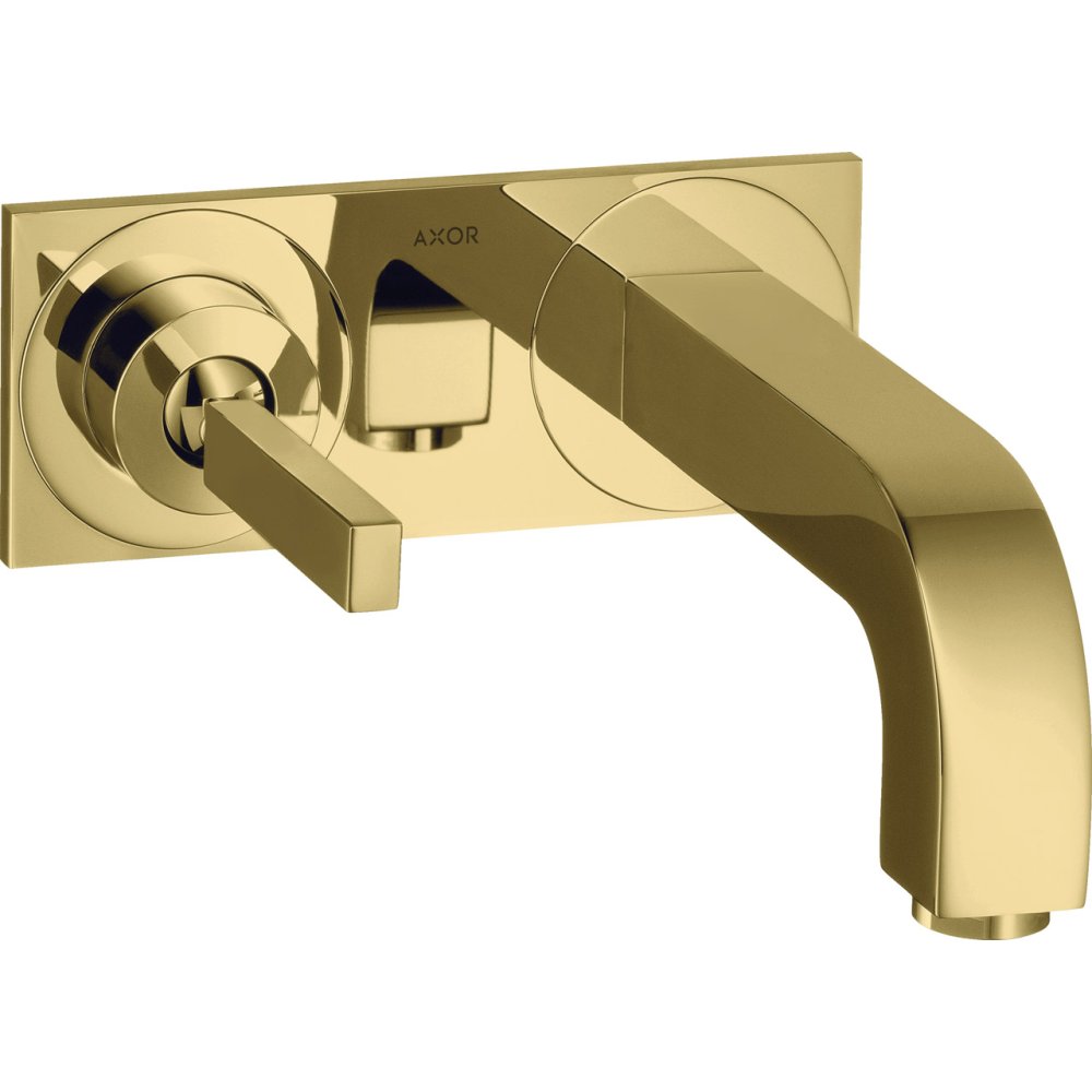 Смеситель для раковины Axor Citterio, однорычажный, настенный, с тонкой рукояткой, излив 220 мм, с панелью, 39115930, полированная медь