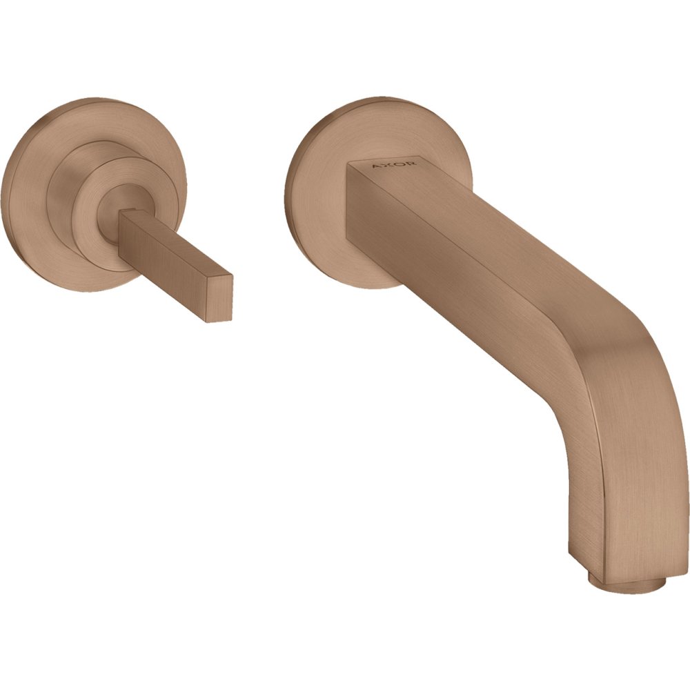 Смеситель для раковины Axor Citterio, однорычажный, настенный, с тонкой рукояткой, излив 220 мм, с отдельными розетками, 39116310, шлифованное красное золото