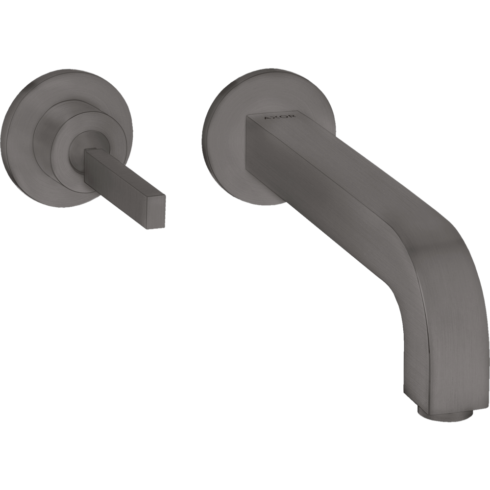 Смеситель для раковины Axor Citterio, однорычажный, настенный, с тонкой рукояткой, излив 220 мм, с отдельными розетками, 39116340, шлифованный черный хром 