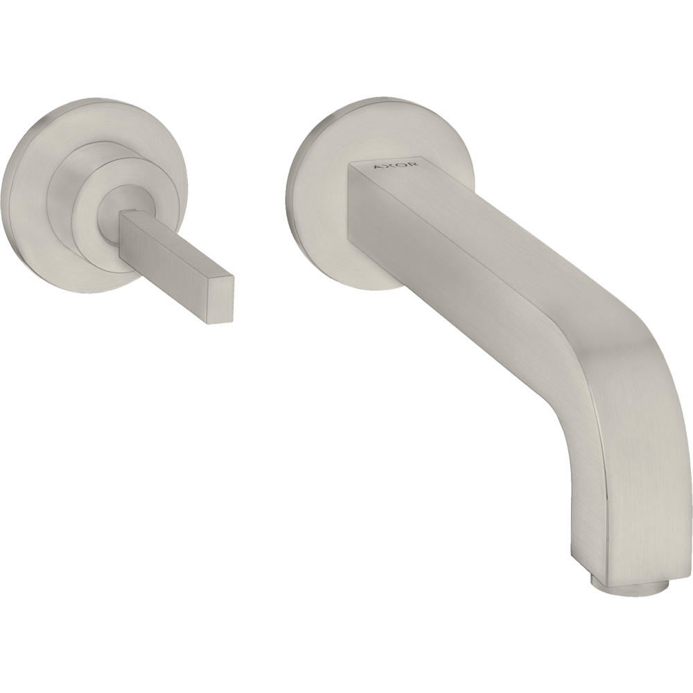 Смеситель для раковины Axor Citterio, однорычажный, настенный, с тонкой рукояткой, излив 220 мм, с отдельными розетками, 39116800, сталь