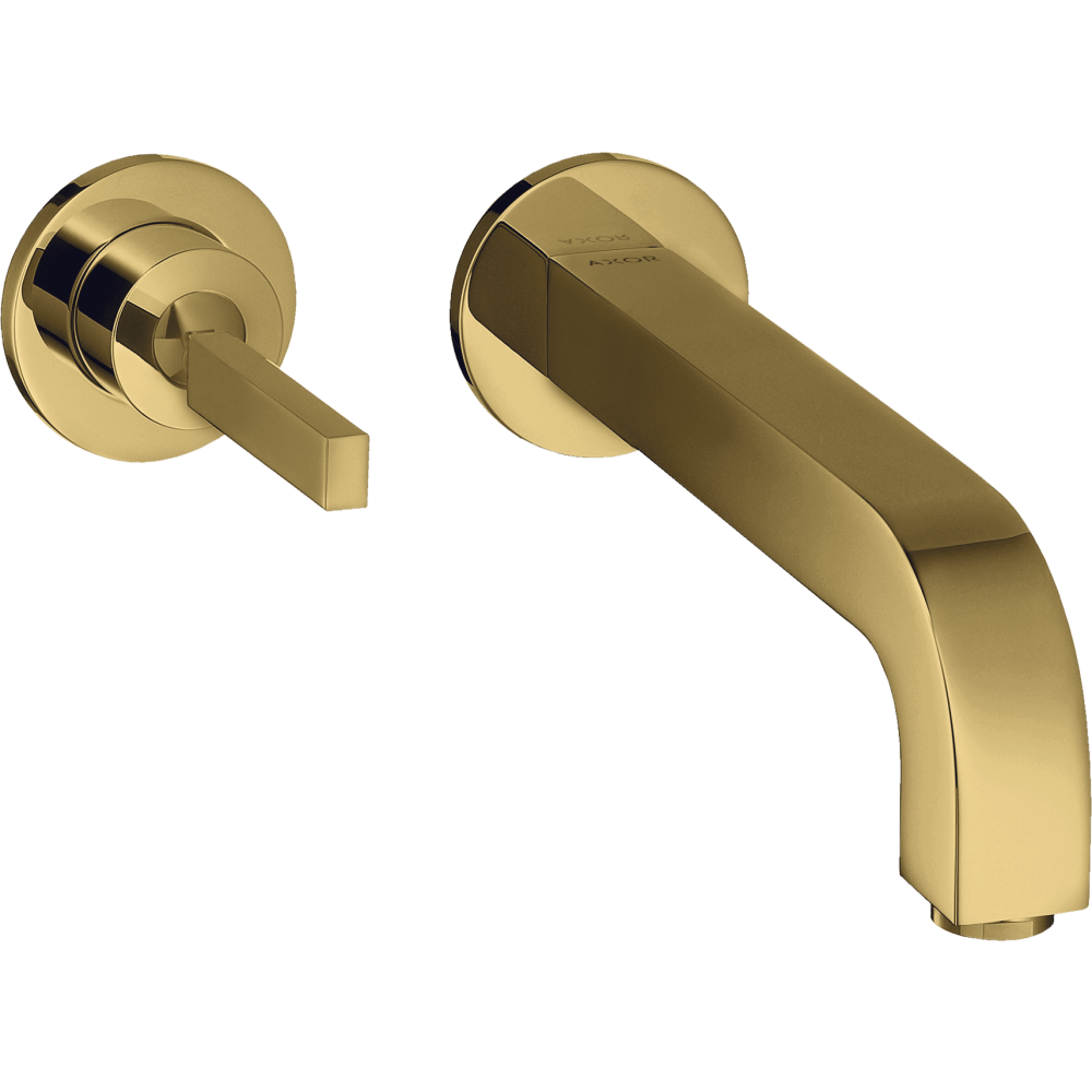 Смеситель для раковины Axor Citterio, однорычажный, настенный, с тонкой рукояткой, излив 220 мм, с отдельными розетками, 39116990, полированное золото