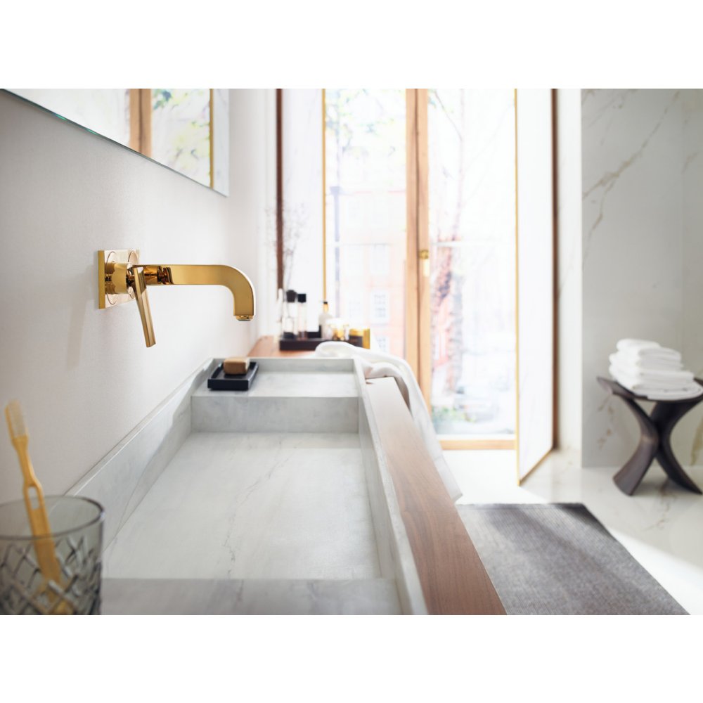 Смеситель для раковины Axor Citterio, однорычажный, настенный, с рычаговой рукояткой, излив 220 мм, с панелью, 39119250, шлифованное золото