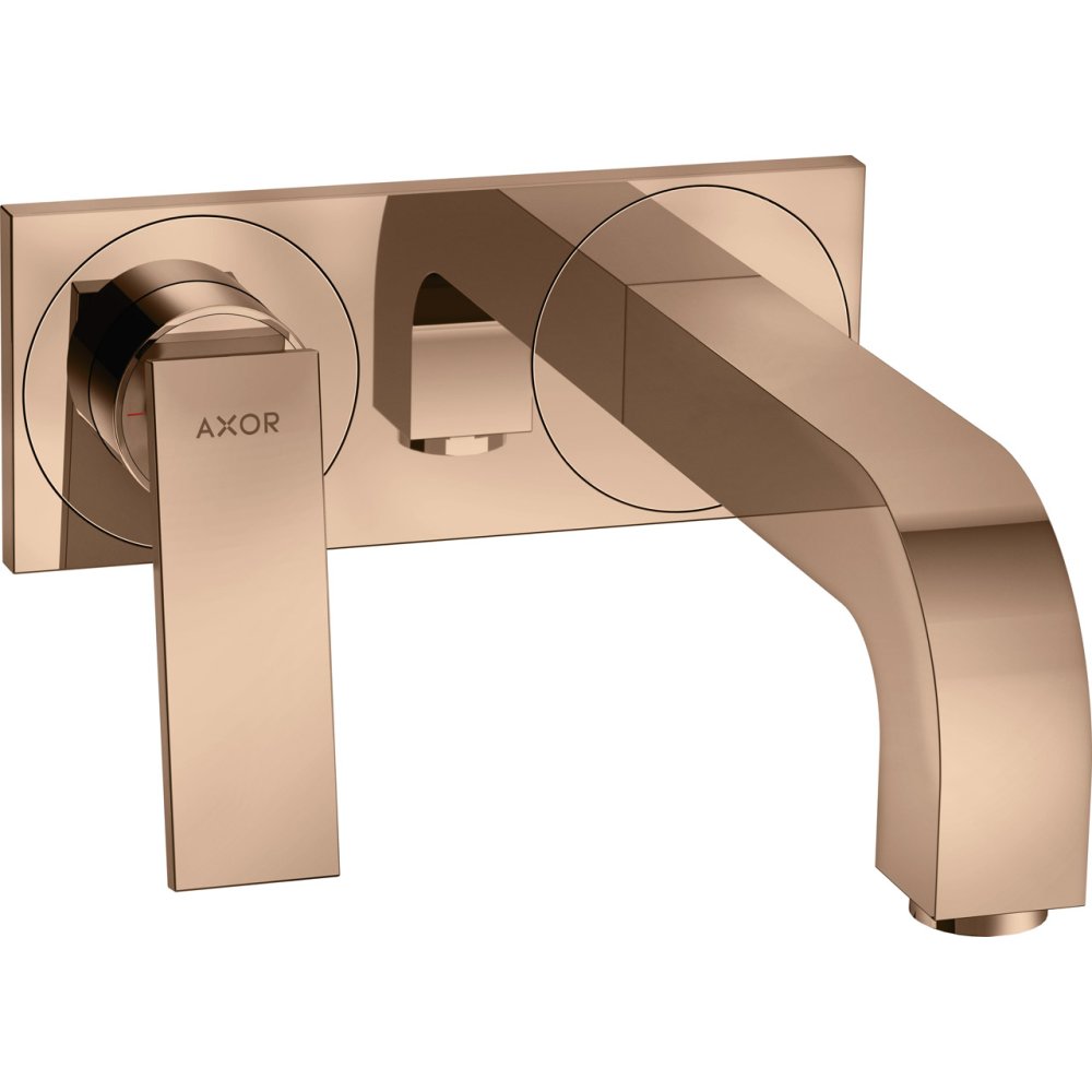 Смеситель для раковины Axor Citterio, однорычажный, настенный, с рычаговой рукояткой, излив 220 мм, с панелью, 39119300, полированное красное золото 