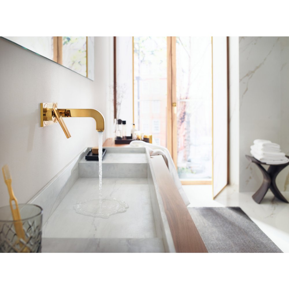 Смеситель для раковины Axor Citterio, однорычажный, настенный, с рычаговой рукояткой, излив 220 мм, с панелью, 39119330, полированный черный хром 