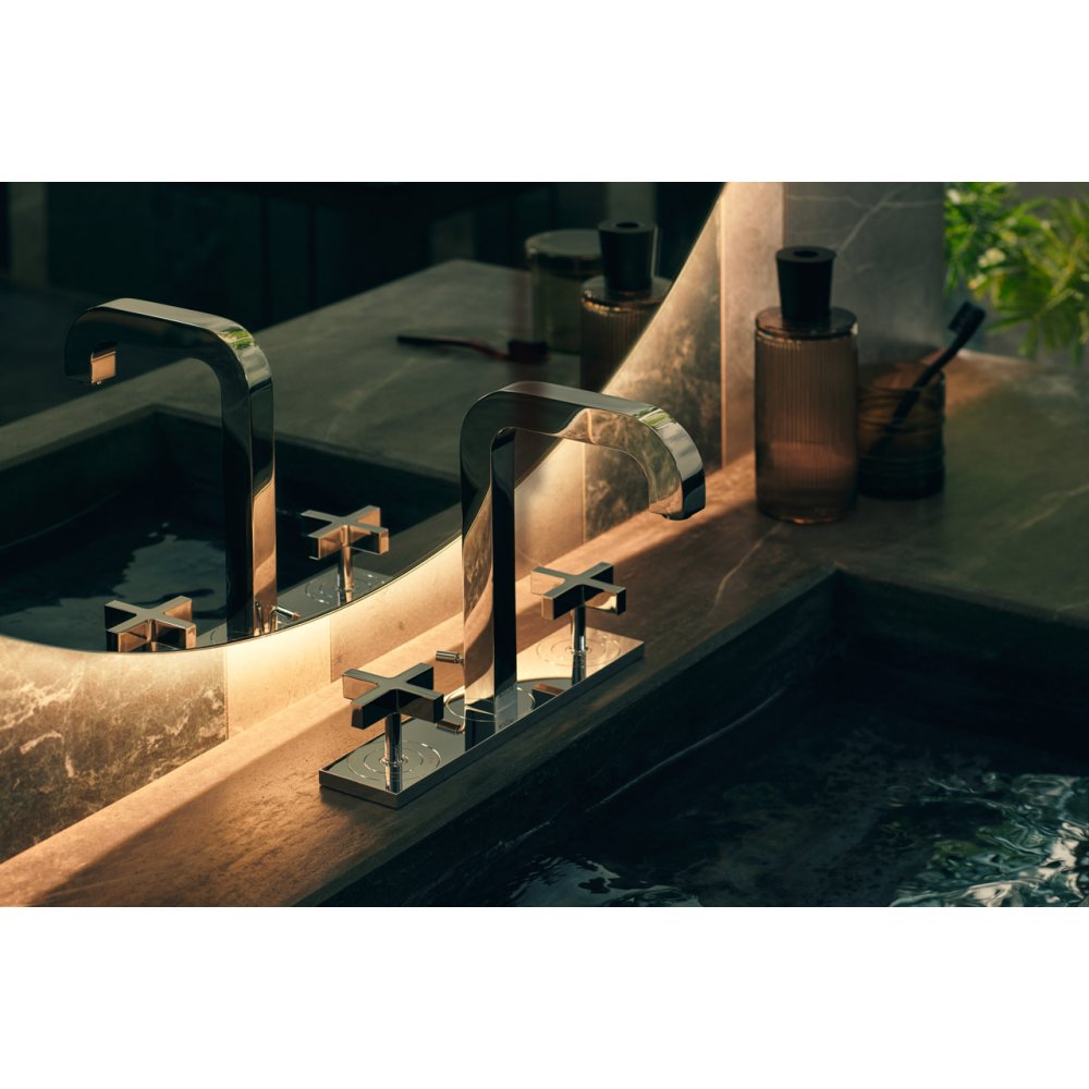 Смеситель для раковины Axor Citterio, 170, на 3 отверстия, с крестообразными рукоятками, с панелью, 39134250, шлифованное золото