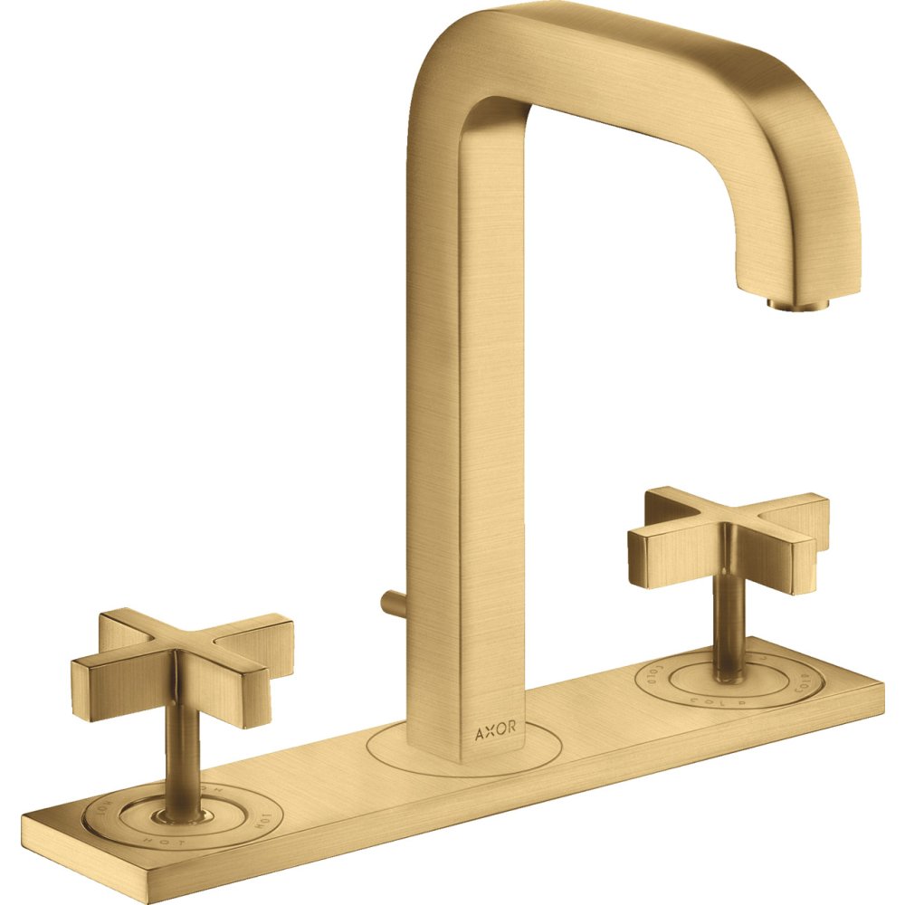Смеситель для раковины Axor Citterio, 170, на 3 отверстия, с крестообразными рукоятками, с панелью, 39134250, шлифованное золото