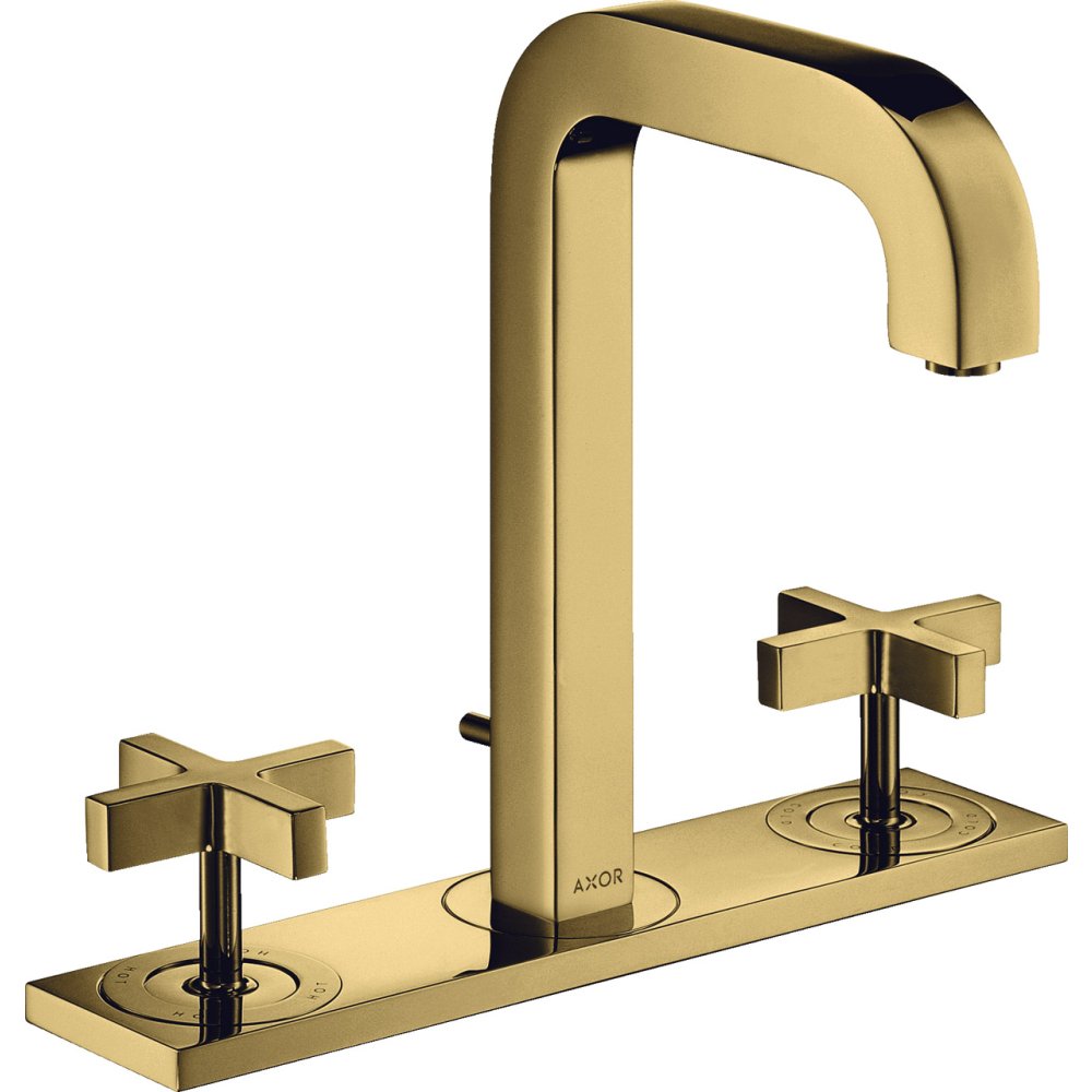 Смеситель для раковины Axor Citterio, 170, на 3 отверстия, с крестообразными рукоятками, с панелью, 39134990, полированное золото