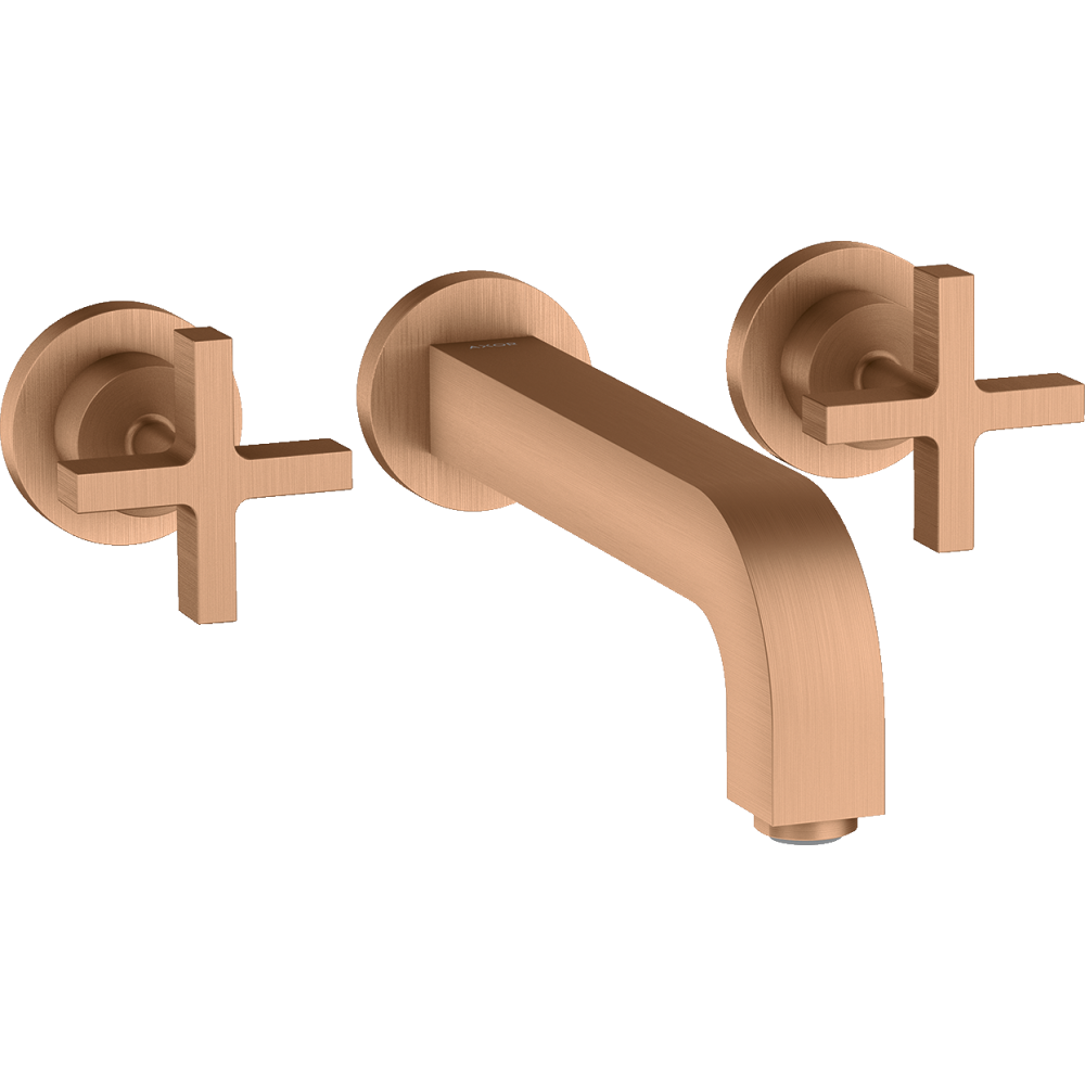 Смеситель для раковины Axor Citterio, настенный, на 3 отверстия, излив 222 мм, с крестообразными рукоятками, с отдельными розетками, 39143140, шлифованная бронза