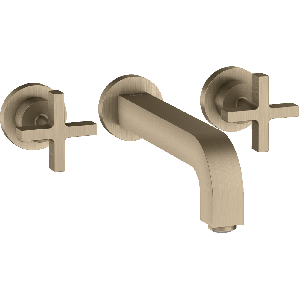 Смеситель для раковины Axor Citterio, настенный, на 3 отверстия, излив 222 мм, с крестообразными рукоятками, с отдельными розетками, 39143820, шлифованный никель