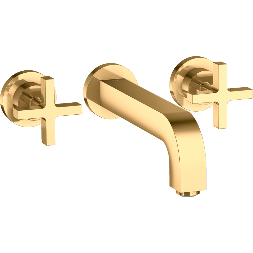 Смеситель для раковины Axor Citterio, настенный, на 3 отверстия, излив 222 мм, с крестообразными рукоятками, с отдельными розетками, 39143930, полированная медь