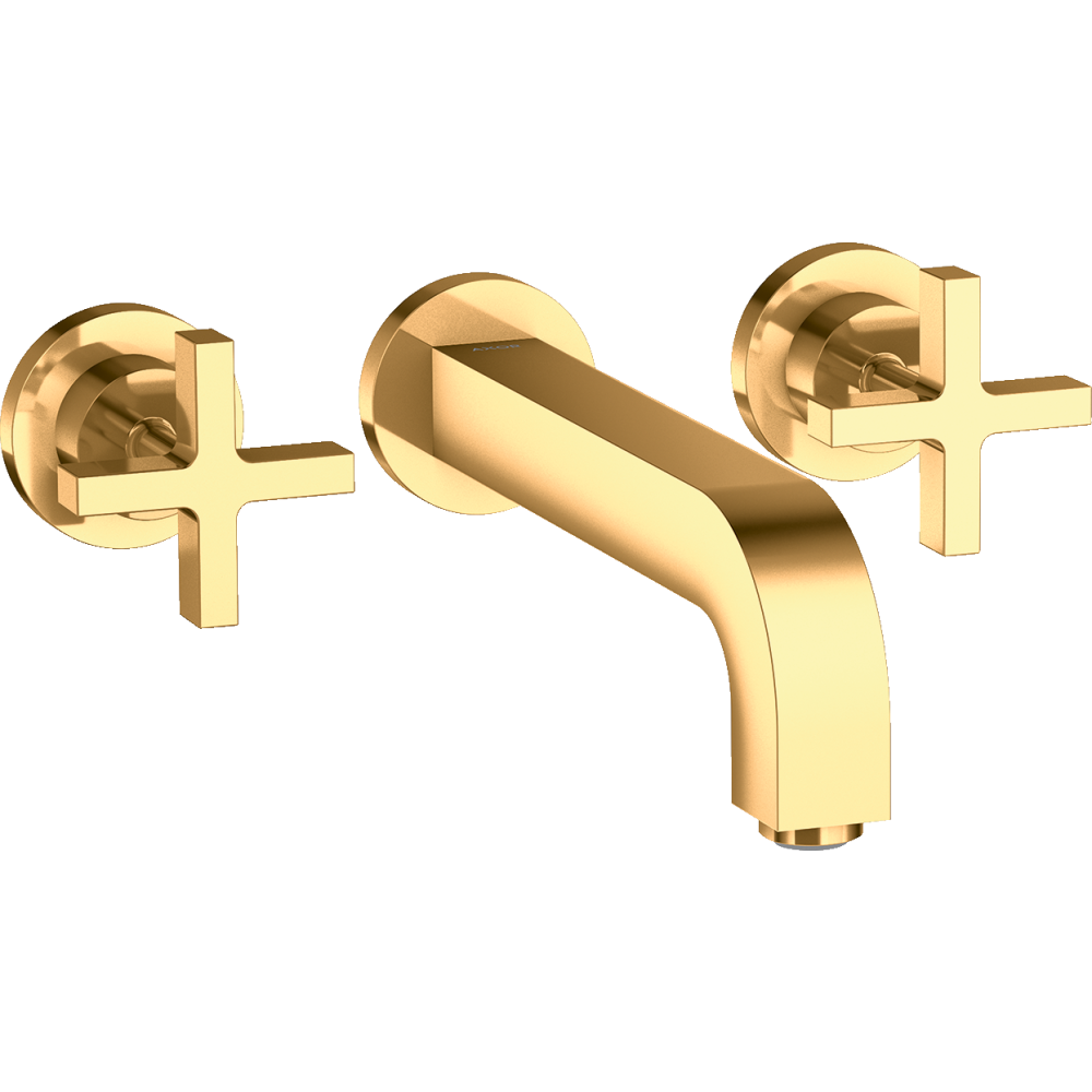 Смеситель для раковины Axor Citterio, настенный, на 3 отверстия, излив 222 мм, с крестообразными рукоятками, с отдельными розетками, 39143990, полированное золото
