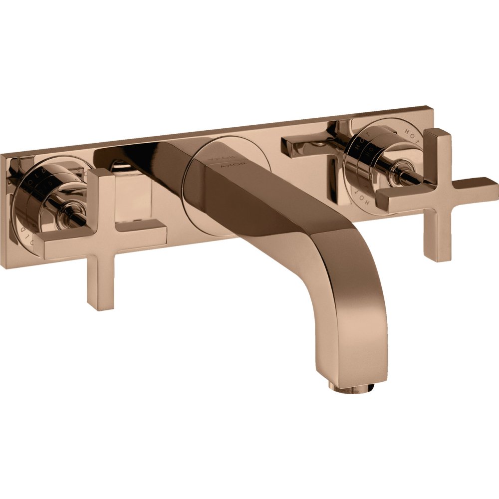 Смеситель для раковины Axor Citterio, настенный, на 3 отверстия, излив 226 мм, с крестообразными рукоятками, с панелью, 39144300, полированное красное золото 
