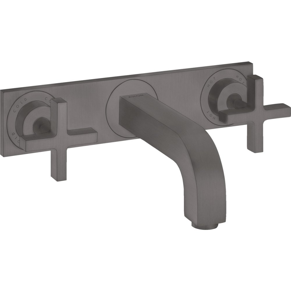 Смеситель для раковины Axor Citterio, настенный, на 3 отверстия, излив 226 мм, с крестообразными рукоятками, с панелью, 39144340, шлифованный черный хром 