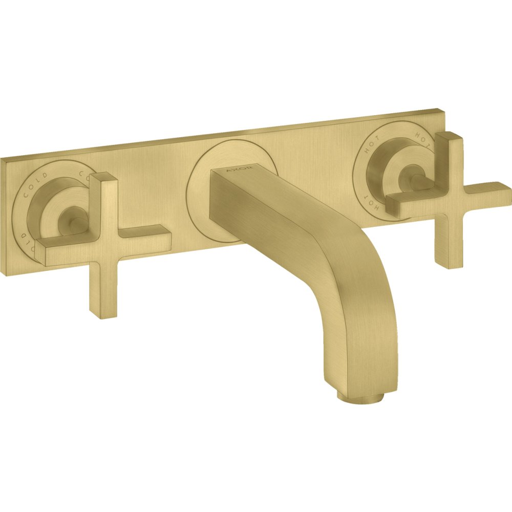 Смеситель для раковины Axor Citterio, настенный, на 3 отверстия, излив 226 мм, с крестообразными рукоятками, с панелью, 39144950, шлифованная медь