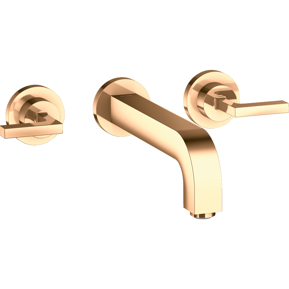 Смеситель для раковины Axor Citterio, настенный, на 3 отверстия, излив 222 мм, с рычаговыми рукоятками, с отдельными розетками, 39147130, полированная бронза