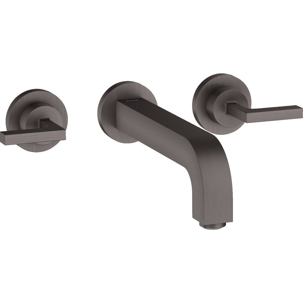 Смеситель для раковины Axor Citterio, настенный, на 3 отверстия, излив 222 мм, с рычаговыми рукоятками, с отдельными розетками, 39147340, шлифованный черный хром 