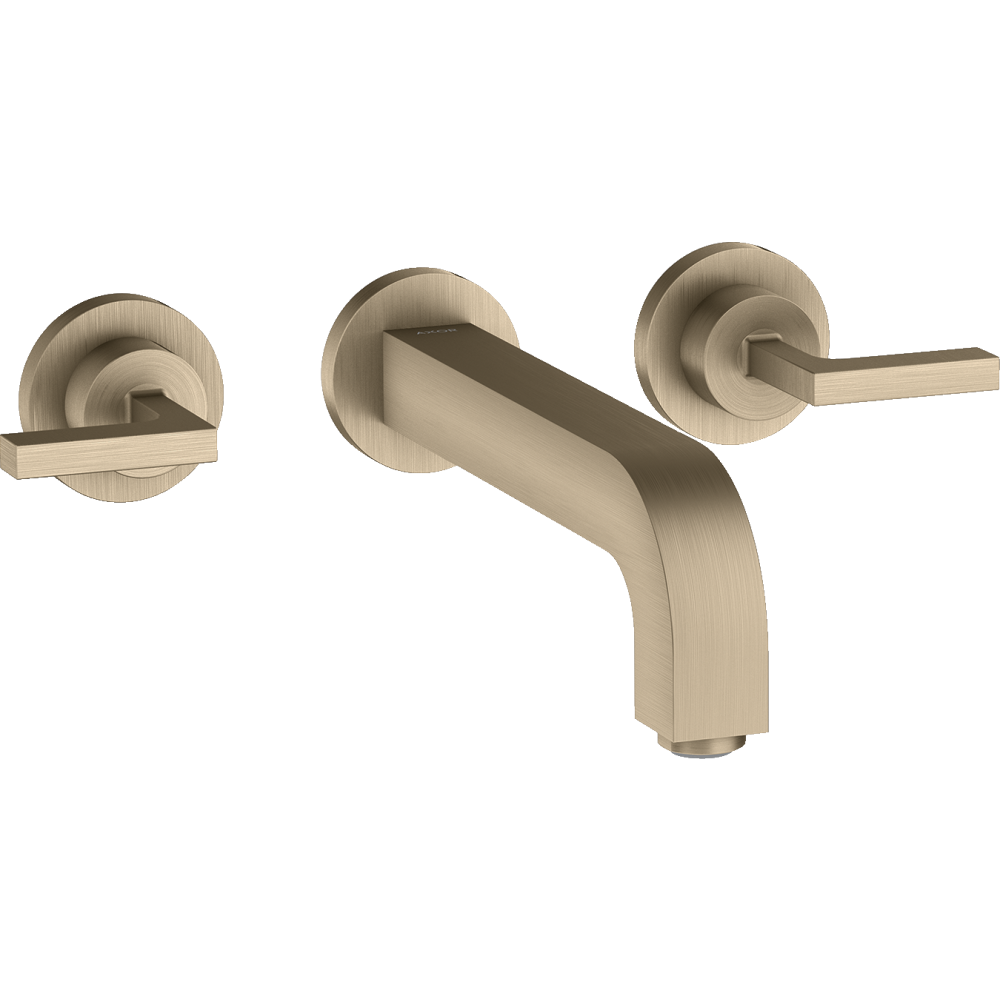 Смеситель для раковины Axor Citterio, настенный, на 3 отверстия, излив 222 мм, с рычаговыми рукоятками, с отдельными розетками, 39147820, шлифованный никель