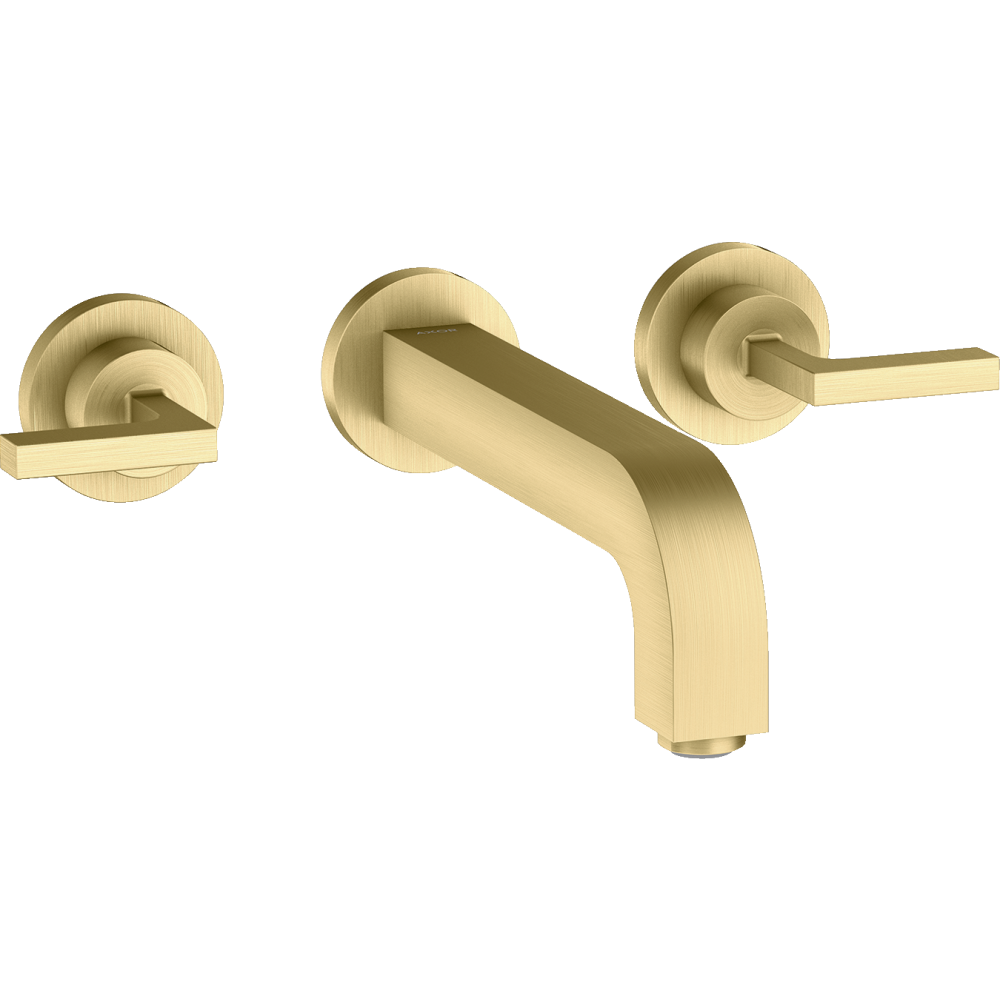 Смеситель для раковины Axor Citterio, настенный, на 3 отверстия, излив 222 мм, с рычаговыми рукоятками, с отдельными розетками, 39147950, шлифованная медь