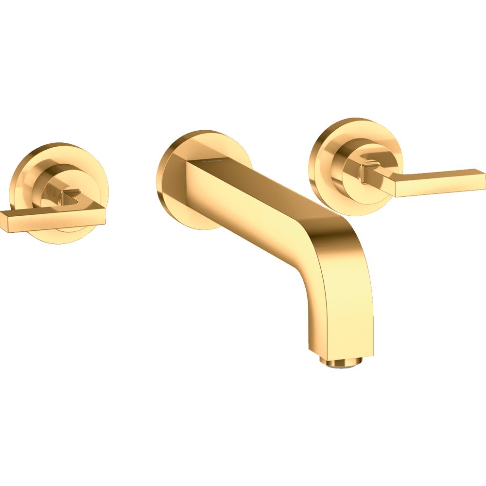 Смеситель для раковины Axor Citterio, настенный, на 3 отверстия, излив 222 мм, с рычаговыми рукоятками, с отдельными розетками, 39147990, полированное золото