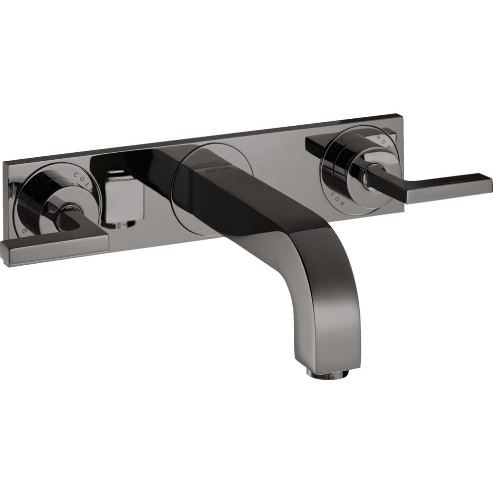 Смеситель для раковины Axor Citterio, настенный, на 3 отверстия, излив 226 мм, с рычаговыми рукоятками, с панелью, 39148330, полированный черный хром 