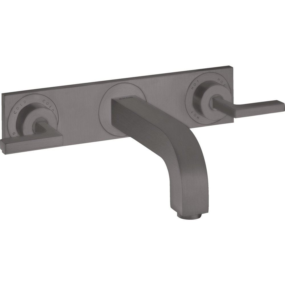 Смеситель для раковины Axor Citterio, настенный, на 3 отверстия, излив 226 мм, с рычаговыми рукоятками, с панелью, 39148340, шлифованный черный хром 