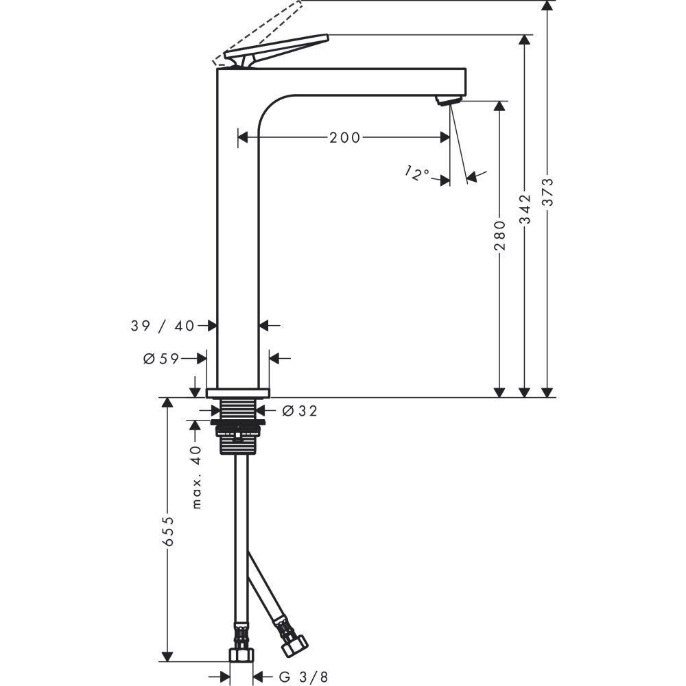 Смеситель для раковины Axor Citterio, однорычажный, 280, рукоятка с текстурой "Ромбический срез", для накладной раковины, 39151800, сталь