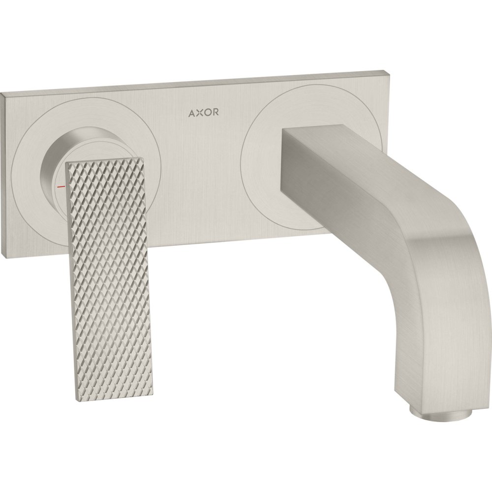Смеситель для раковины Axor Citterio, однорычажный, настенный, излив 220 мм, с панелью, рукоятка с текстурой "Ромбический срез", 39171800, сталь